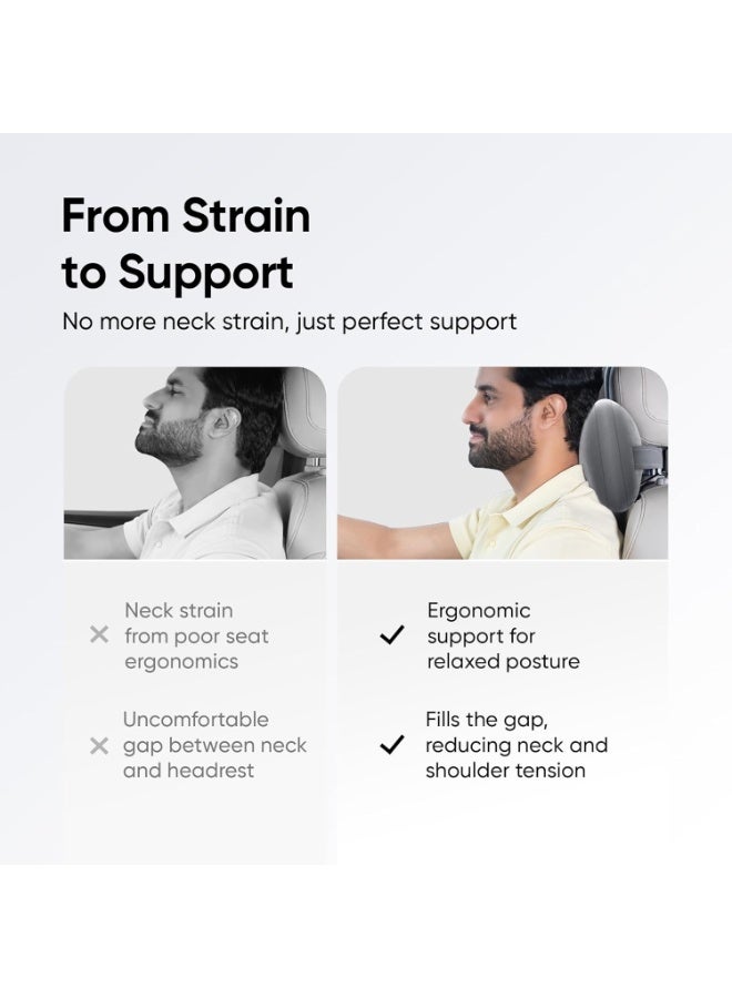 Premium Compact Memory Foam Car Neck Pillow - Ergonomic Neck & Shoulder Strain Relief Cushion - Ultra-Soft Breathable Microfiber Velvet Cover - High-Density Car Seat Neck Rest - Grey - Image 3